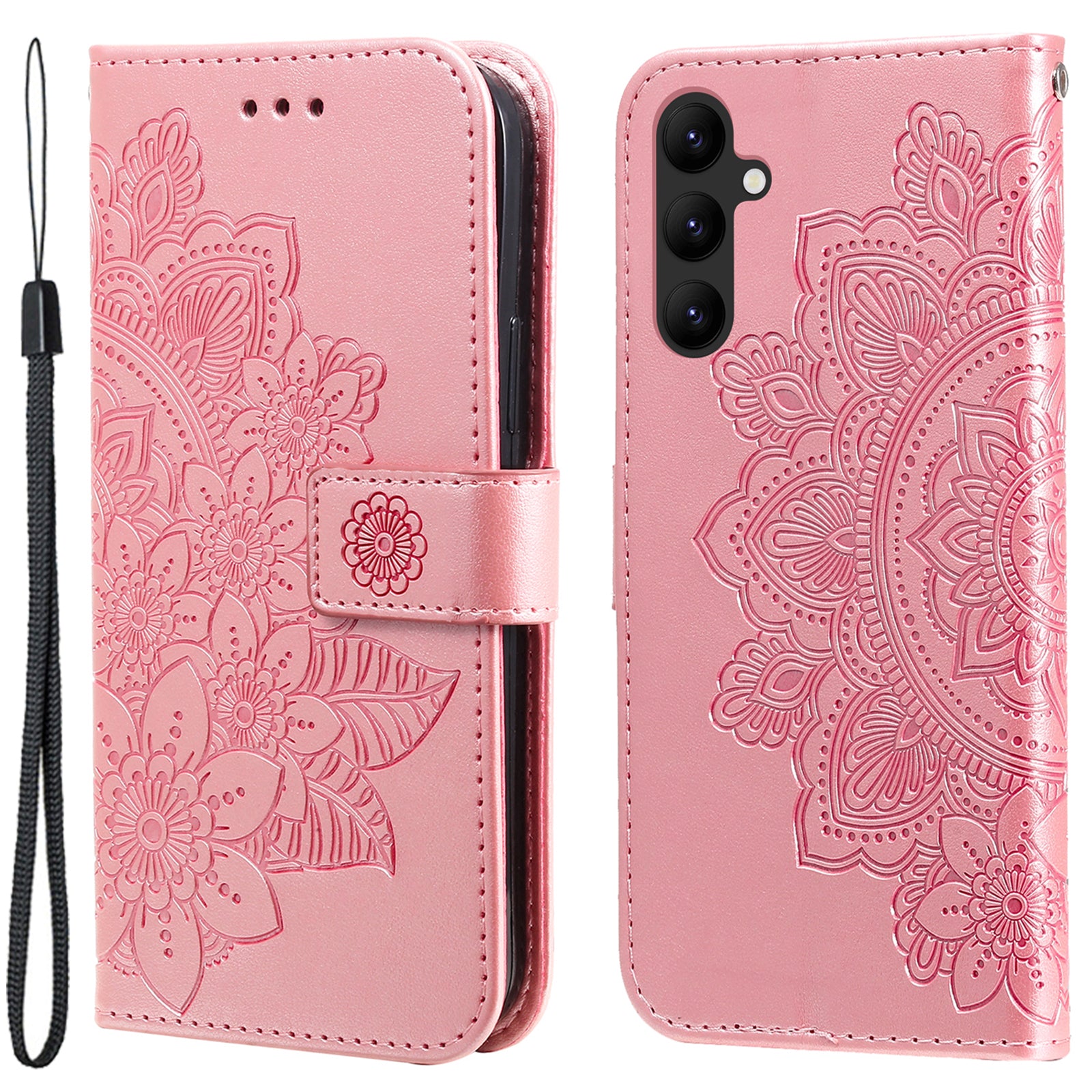 For Samsung Galaxy A24 4G Phone Cover Flower Imprinting Leather Stand Wallet Case with Strap For Samsung Galaxy A24 4G Phone Cover Flower Imprinting Leather Stand Wallet Case with Strap